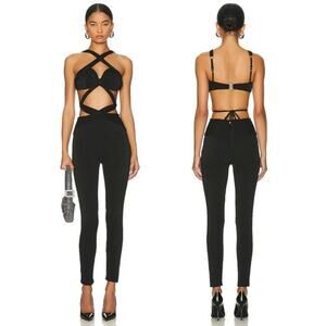 PatBO Lurex‎ Cut Out Jumpsuit Black Strappy Cat Suit Size 4 $595